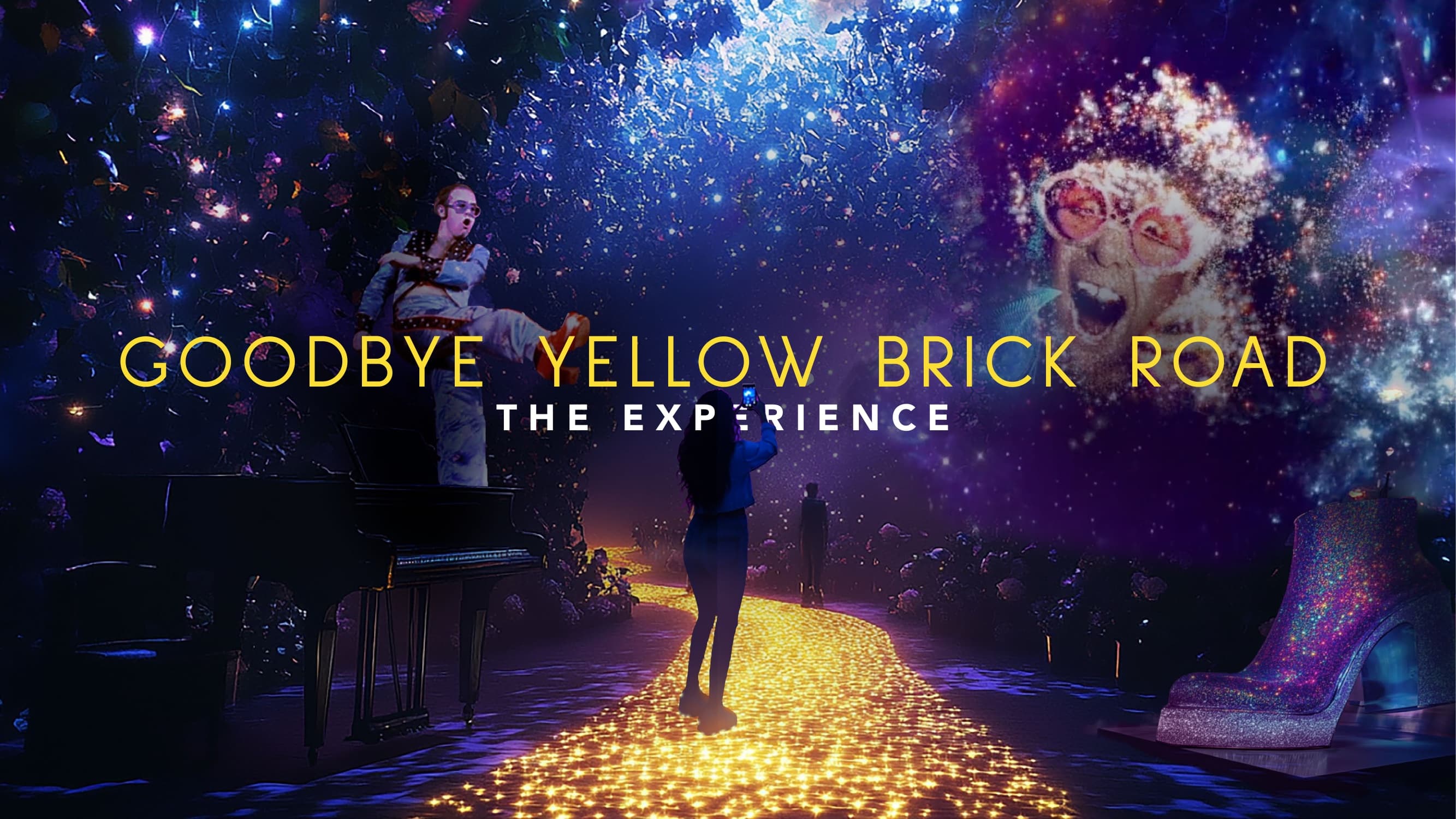 Goodbye Yellow Brick Road: The Experience cover, a guest on a glittering brick road under a starfield