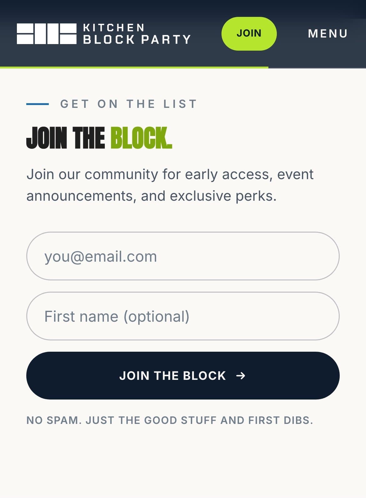 Mobile Join the Block signup