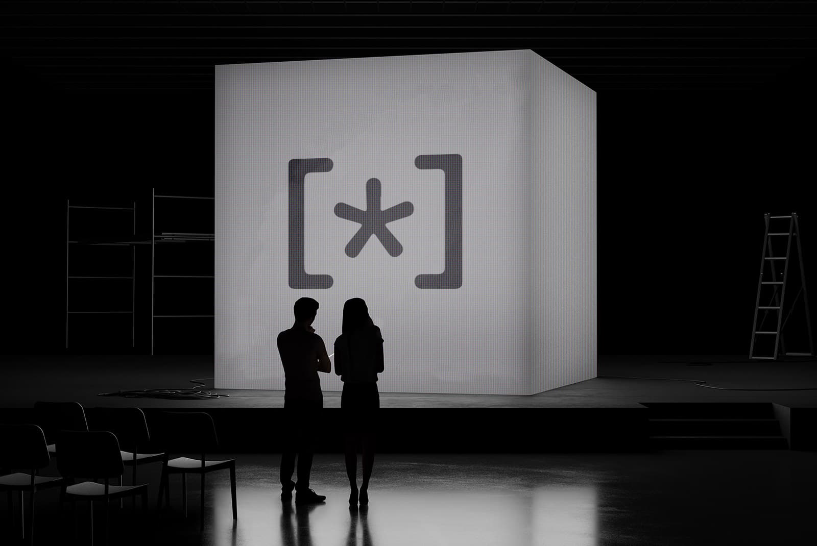 The Sponstar bracket-star mark projected on a stage-scale cube