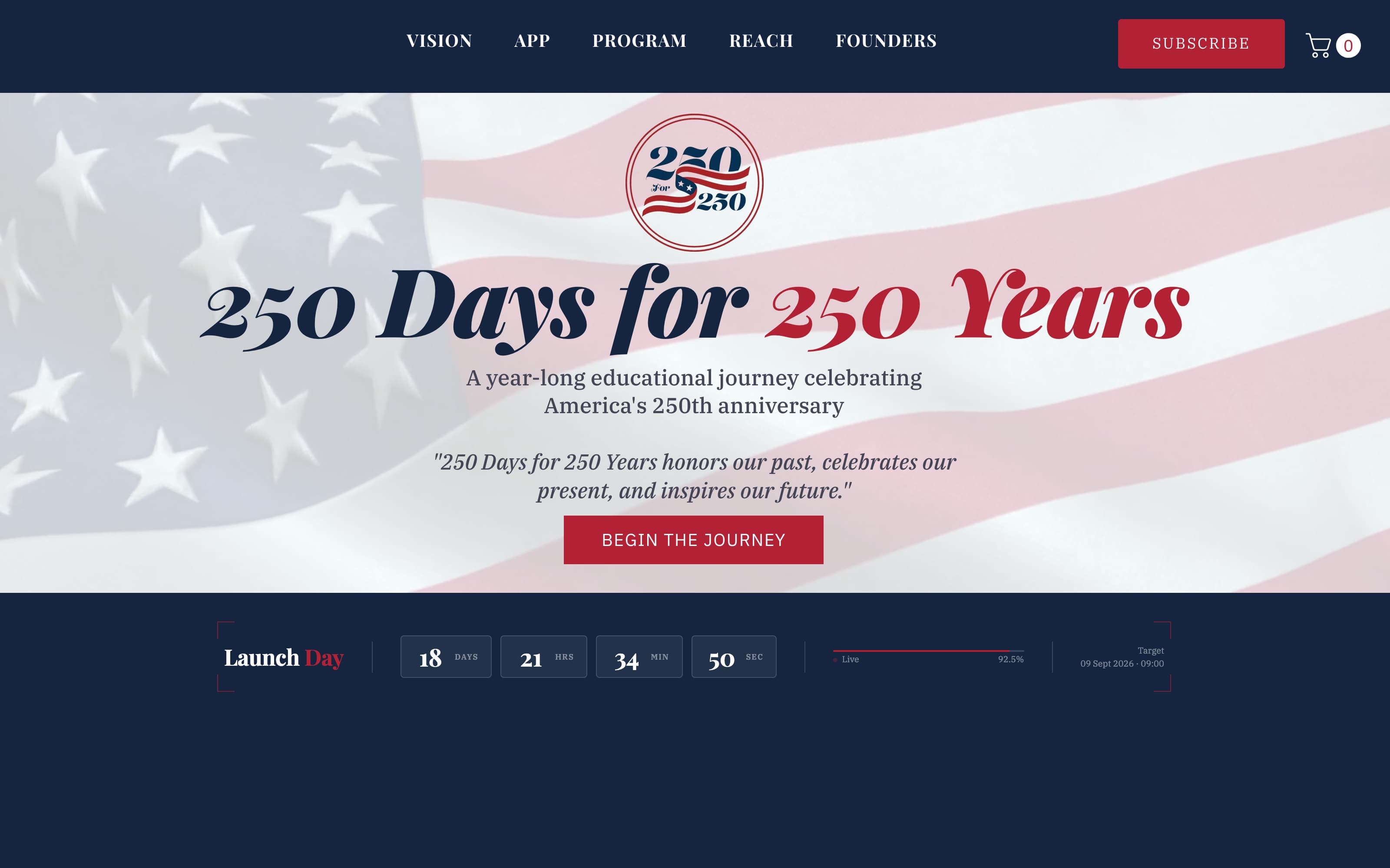 250 Days for 250 Years campaign site with launch countdown